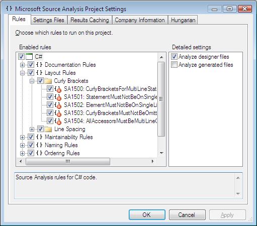Source Analysis Rules Settings