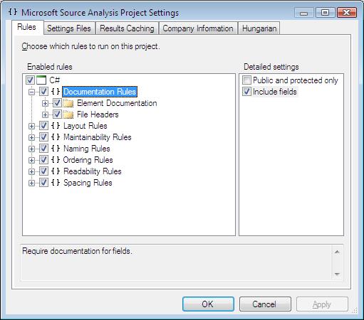 Detailed settings for documentation rules