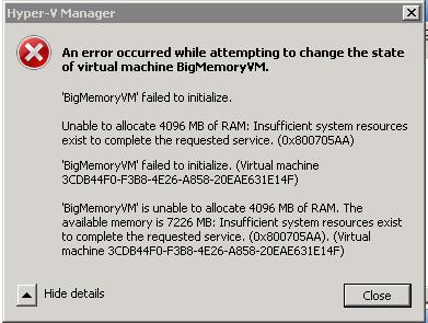 Hyper-V Memory Error