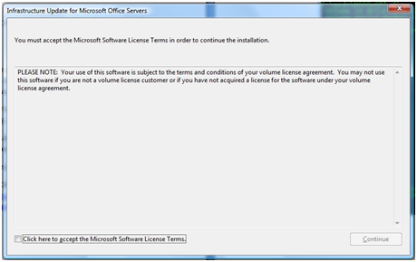 MOSS 2007 Infrastructure Updates License screen