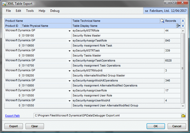 XML Table Export