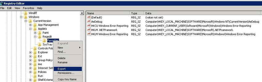 Registry editor - Export key