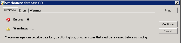 Synchronization Data Truncation Warning