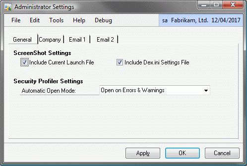 Administrator Settings Tab 1