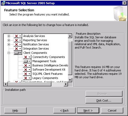 SQL Client Components Required for BAM Tools