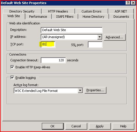 IIS Manager Port Edit