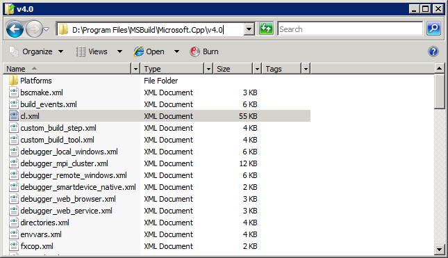 Windows explorer in $(VCTargetsPath)