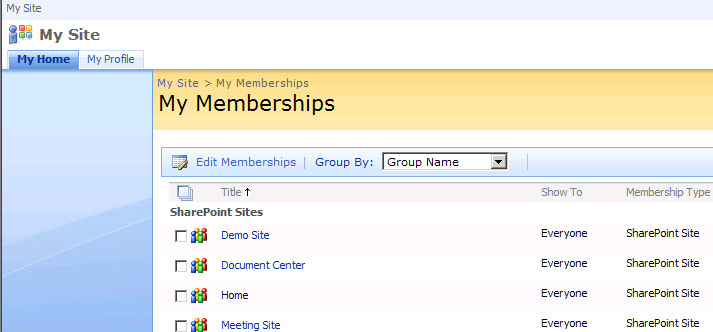 Memberships in My Site