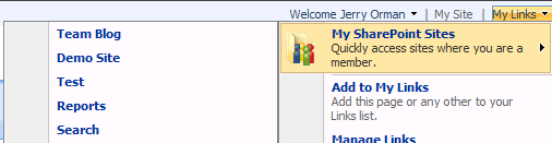 My SharePoint Sites Menu in Browser