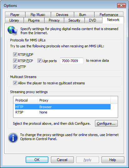 Cache Proxy 5 - WMP proxy settings