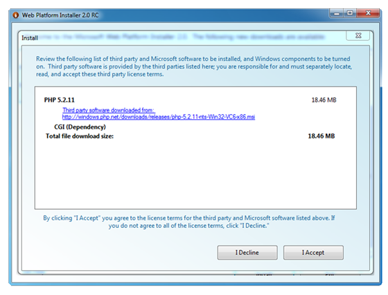 Microsoft Web Platform Installer - PHP