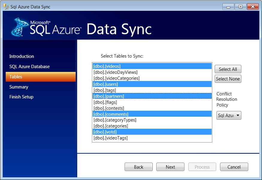 Choose Tables to Sync