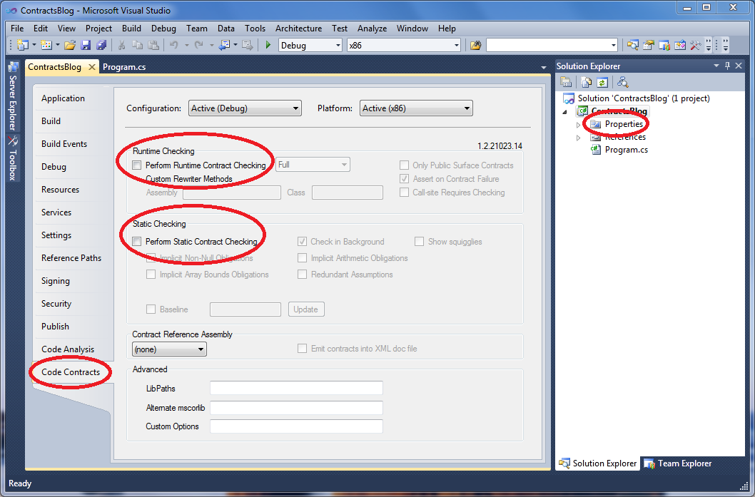 Code Contracts in Visual Studio 2010