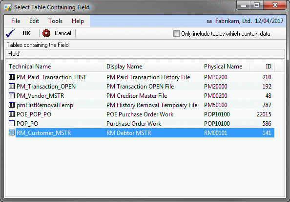 Select Table Containing Field