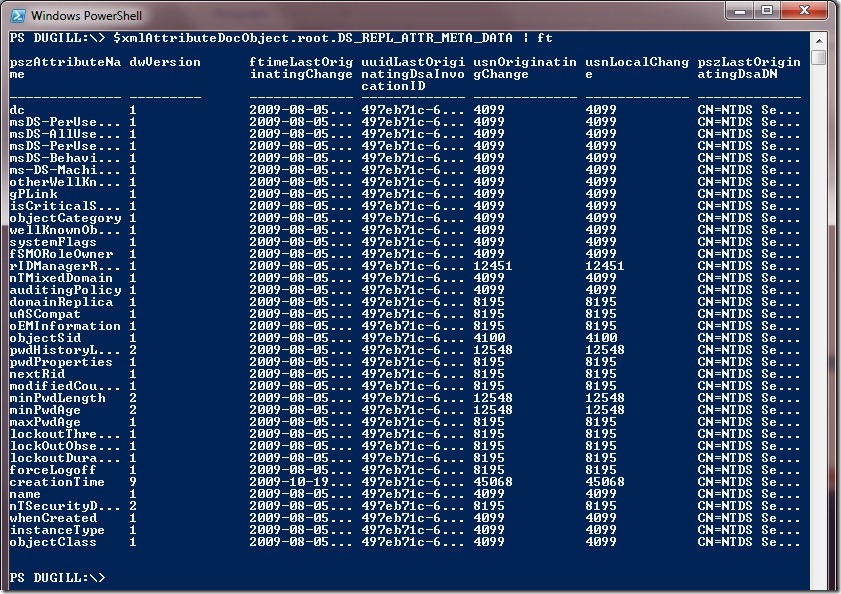 Inspecting XML Doc Object - Repadmin Like Output