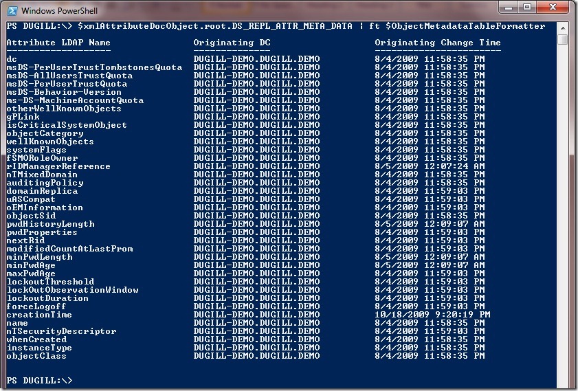 Inspecting XML Doc Object - Using Table Formatter 