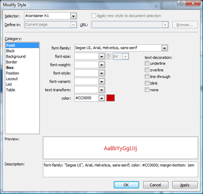 Modify Style dialog box