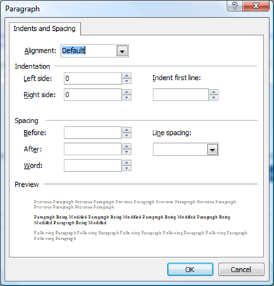 Paragraph dialog box