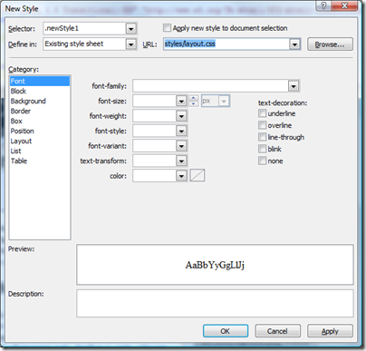 New Style dialog box