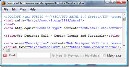 Find bar in source of web page in FireFox