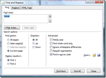 Find and Replace dialog box