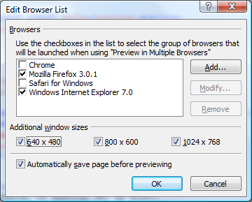 Edit Browser List dialog box