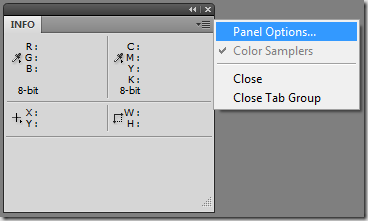 Panel Options in Info panel options menu