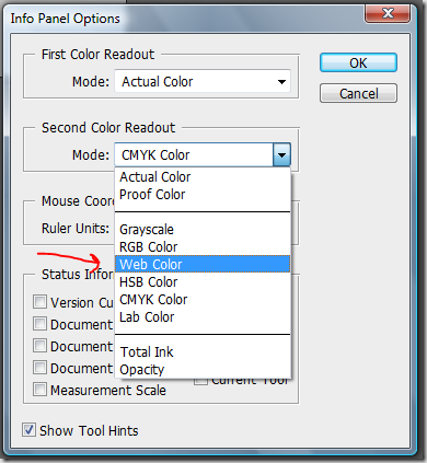 Info Panel Options dialog box