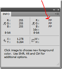 Info panel displaying with HEX values