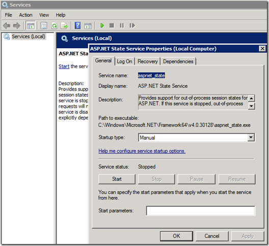 services.msc ASP.NET State General