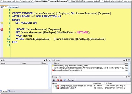 Debugging36 - Set bp in update trigger