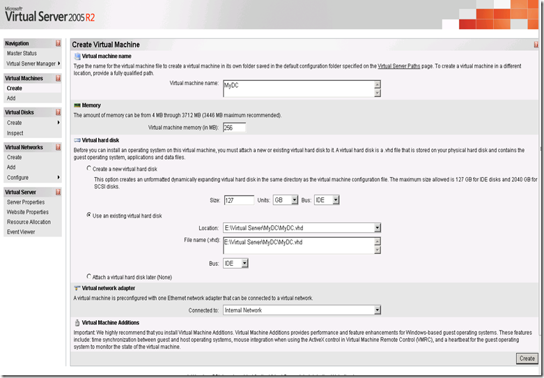 My DC Create Virtual Server