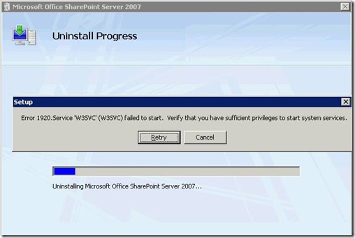 Error Uninstalling SharePoint