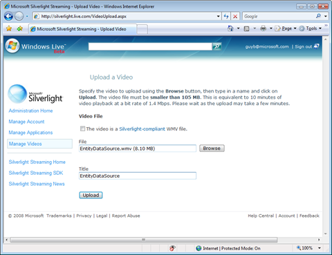 Host videos on Silverlight Streaming