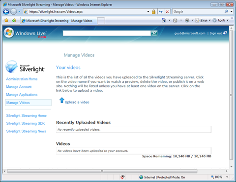 Host videos on Silverlight Streaming