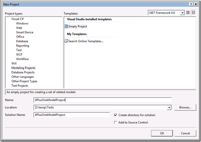 New Model Project settings