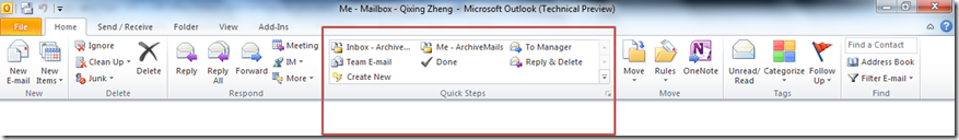 Outlook Ribbon screenshot