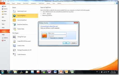 PPT 2010 save to Skydrive screenshot