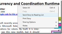 MSDN Reader Send to Reading List