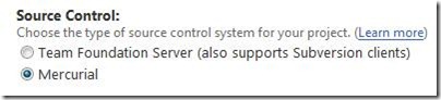 Mercurial as a Source Control option