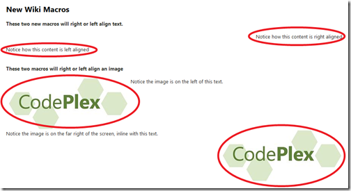 New wiki macros for right and left alignment of text and images