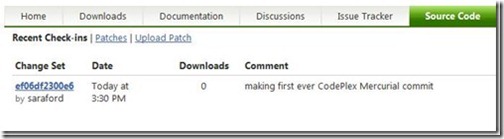 First ever CodePlex Mercurial commit