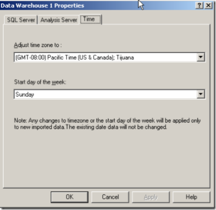 The Data Warehouse Time Settings