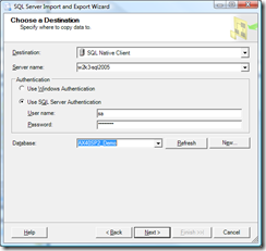 Select Destination Database