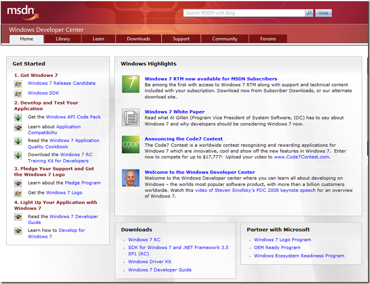 Windows7 Dev Resources