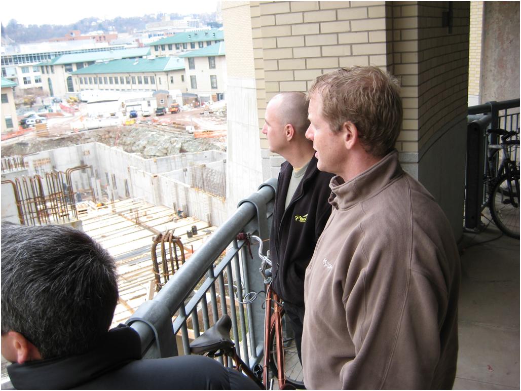 Brendan, Scott, and Brian viewing the construction site of the Gates Center at Carnegie Mellon