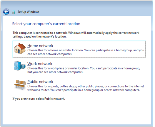 Set Up Windows Network Location dialog