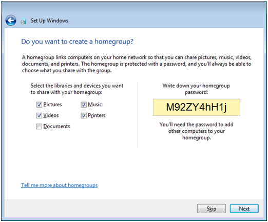 Setting up Homegroup options.