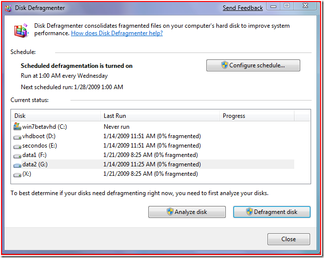 New Windows 7 Defrag User Interface