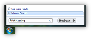Launching a Federated Search of an enterprise Intranet from the Start Menu